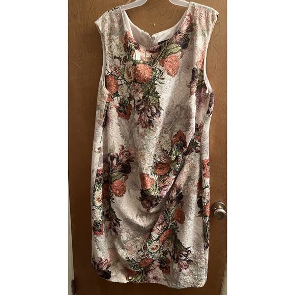 Adrianna Papell Dress 22 Floral Metallic Brocade Sleeveless Sheath Wedding - Picture 2 of 9